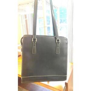 Vintage Liz Claiborne Black Leather Satchel / 3 Beautiful Compartments / A Gem!